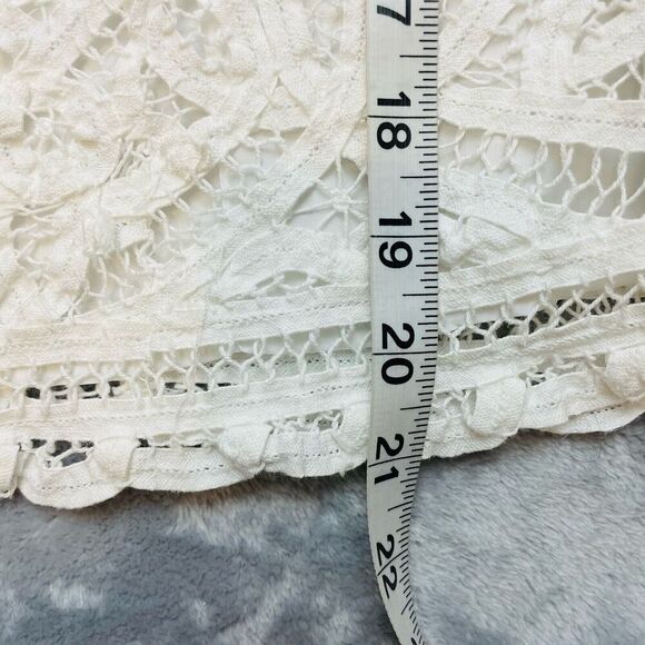 Anne Carson Linen Blend‎ Blouse Top Womens 6 White Battenburg Lace Cap Sleeve - Picture 7 of 8